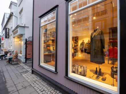 The storefront of Herrafataverslun Kormáks & Skjaldar in Reykjavik.