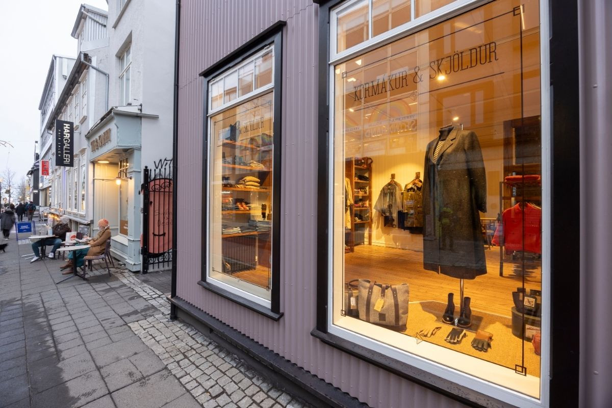 The storefront of Herrafataverslun Kormáks & Skjaldar in Reykjavik.