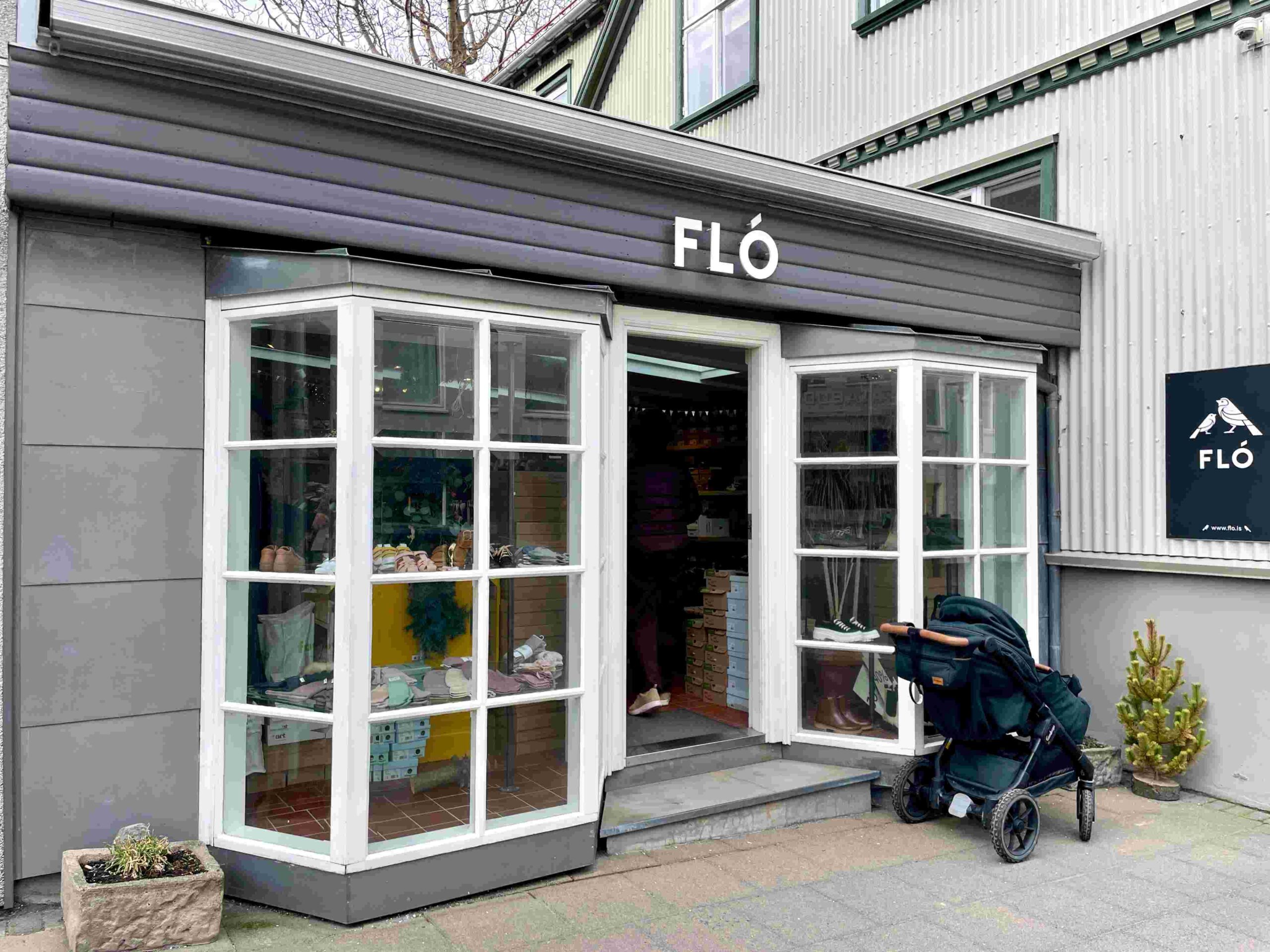 Fló shoe store storefront in Reykjavik, Iceland.