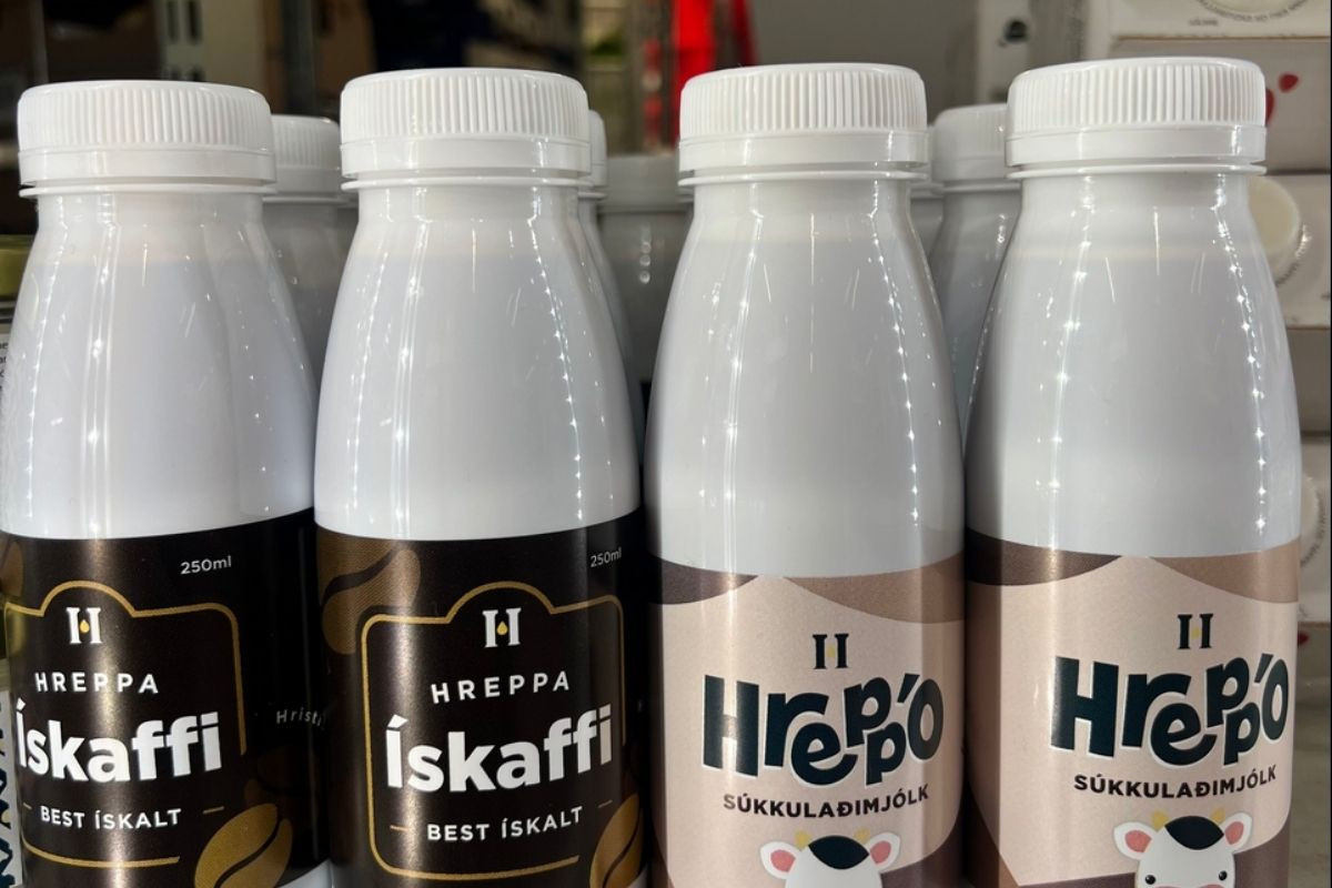 Bottles of Hreppamjólk flavored milk.