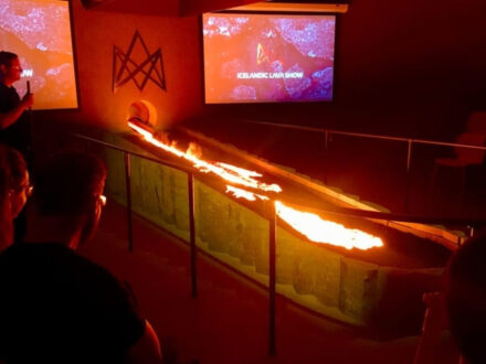 Live lava flow demonstration at the Lava Show in Vík.